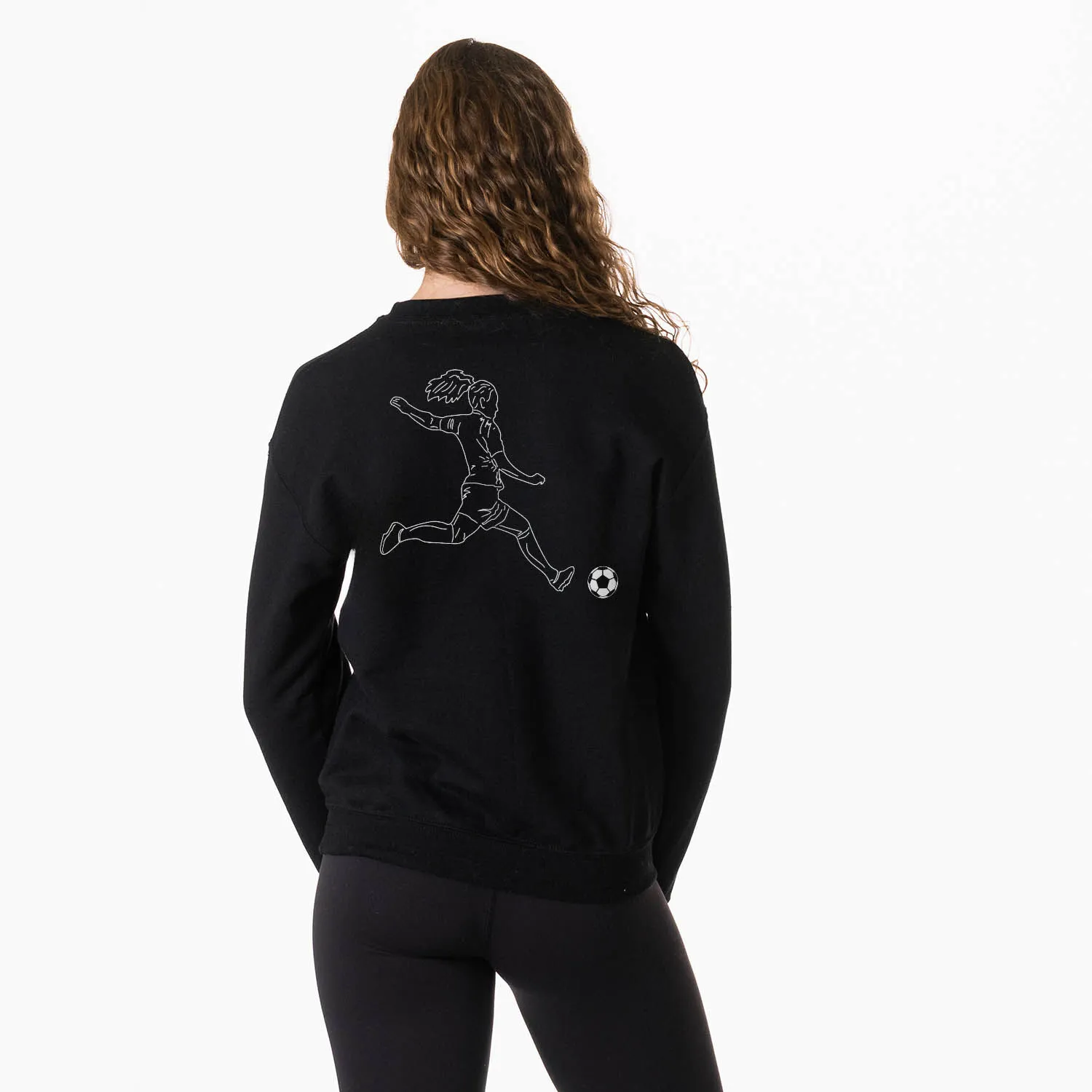 Soccer Crewneck Sweatshirt - Soccer Girl Player Sketch (Back Design) 